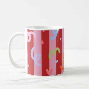 Roze en rood gestreept, met confetti-design koffiemok
