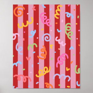 Roze en rood gestreept, met confetti-design poster