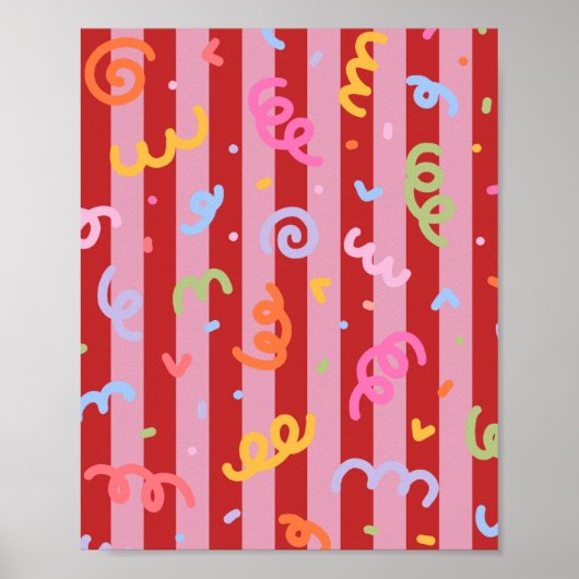 Roze en rood gestreept, met confetti-design poster (Voorkant)