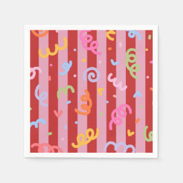 Roze en rood gestreept, met confetti-design servet
