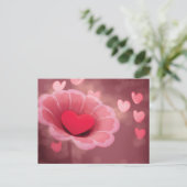 Roze en rood handgemaakt papier Heart Flower Briefkaart (Staand voorkant)