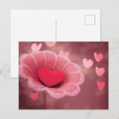 Roze en rood handgemaakt papier Heart Flower Briefkaart (Voorkant / Achterkant)