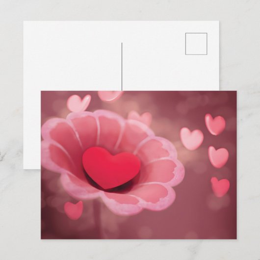 Roze en rood handgemaakt papier Heart Flower Briefkaart (Voorkant / Achterkant)