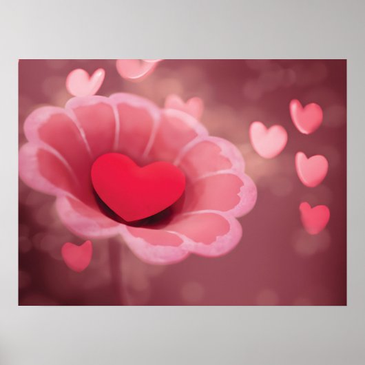 Roze en rood handgemaakt papier Heart Flower Poster (Voorkant)