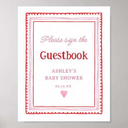 Roze en Rood Hart Gastensignatieboek Poster (Voorkant)