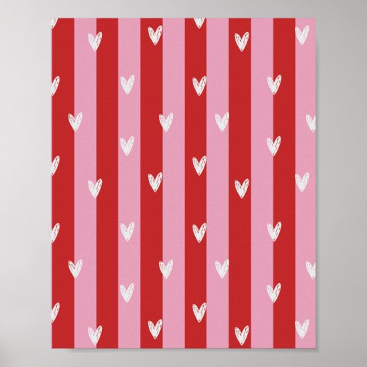 Roze en rood, hart gestreept poster (Voorkant)