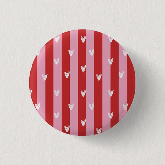 Roze en rood, hart gestreept ronde button 3,2 cm (Voorkant)