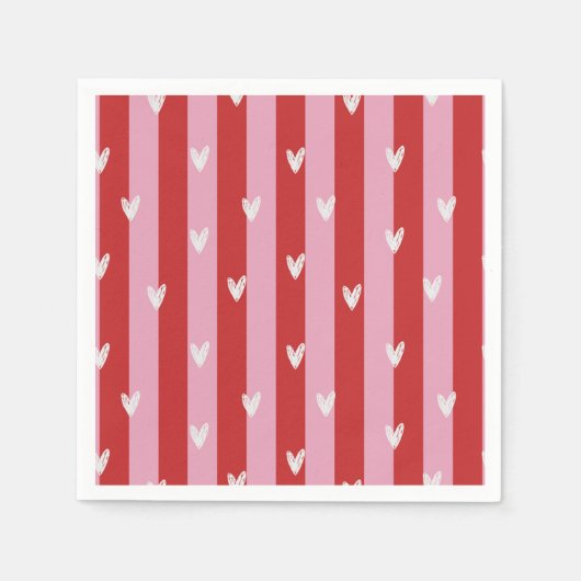 Roze en rood, hart gestreept servet (Voorkant)