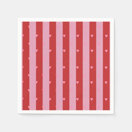 Roze en rood, hart gestreept servet (Voorkant)