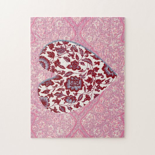 Roze en Rood Hart Liefde of Valentijn Puzzel Legpuzzel (Verticaal)
