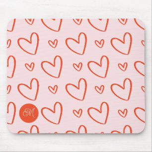 Roze en rood hart patroon - preppy monogram muismat