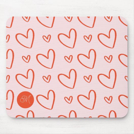 Roze en rood hart patroon - preppy monogram muismat (Voorkant)