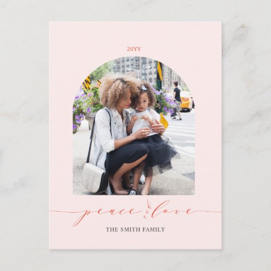 Roze en rood | Kerstfoto van Peace and Love Feestdagenkaart (Voorkant)