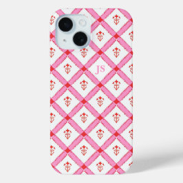 Roze en Rood Meisjespatroon met Initialen iPhone 15 Case