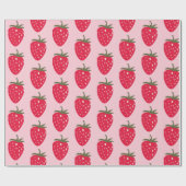 Roze en rood met aardbeienpatroon cadeaupapier (Vlak)