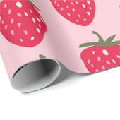 Roze en rood met aardbeienpatroon cadeaupapier (Rol Hoek)