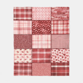 Roze en rood patchwork-ontwerp fleece deken