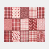 Roze en rood patchwork-ontwerp fleece deken (Voorkant (Horizontaal))