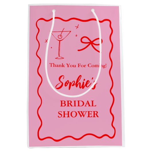 Roze en Rood Retro Golfvormig Martini Glas Medium Cadeauzakje (Voorkant)