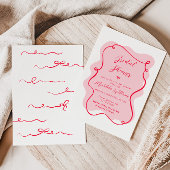 Roze en rood retro golvend lijst vrijgezellenfeest kaart