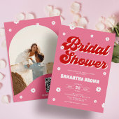 Roze en Rood Retro Groovy Vrijgezellenfeest Kaart