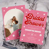 Roze en Rood Retro Groovy Vrijgezellenfeest Kaart