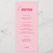 Roze en Rood Retro Jaren 70 Huwelijksmenu & Barmen Menu (Voorkant)