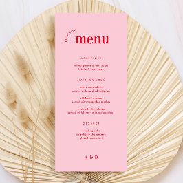 Roze en Rood Retro Jaren 70 Huwelijksmenu & Barmen Menu