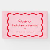 Roze en Rood Retro Meidenavakantie  Spandoek (Horizontaal)