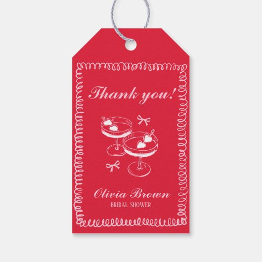 Roze en Rood Retro Met de Hand Getekende Bruidsdou Cadeaulabel (Achterkant)