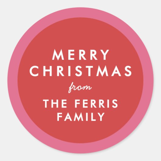 Roze en rood schattig eenvoudig vrolijk kerstcadea ronde sticker (Voorkant)