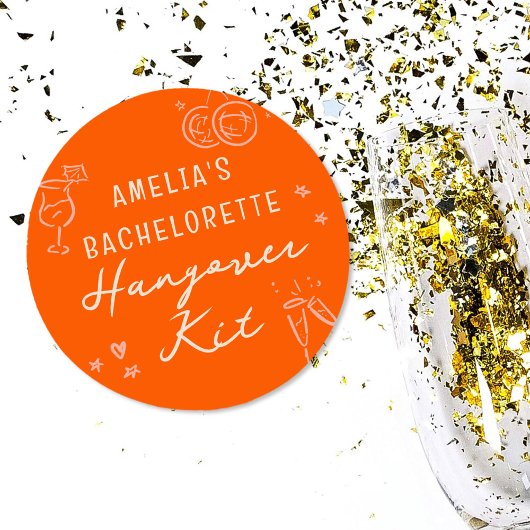 Roze en Rood Schets Bachelorette Hangover Kit Ronde Sticker
