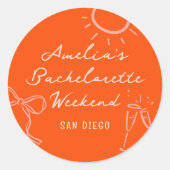 Roze en Rood Schets Bachelorette Weekend Feest Ronde Sticker (Voorkant)