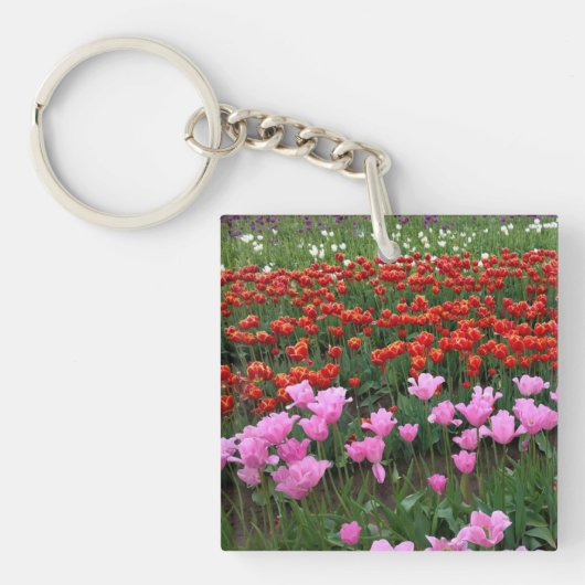 Roze en rood Tulp Field, Oregon Sleutelhanger (voorkant)
