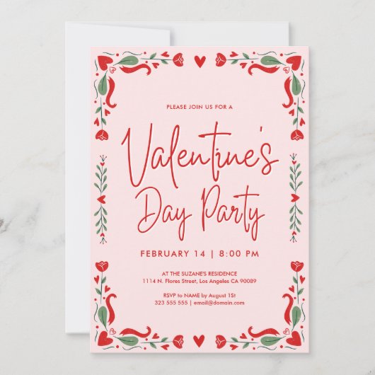 Roze en rood Valentijns feestuitnodiging Kaart (Voorkant)