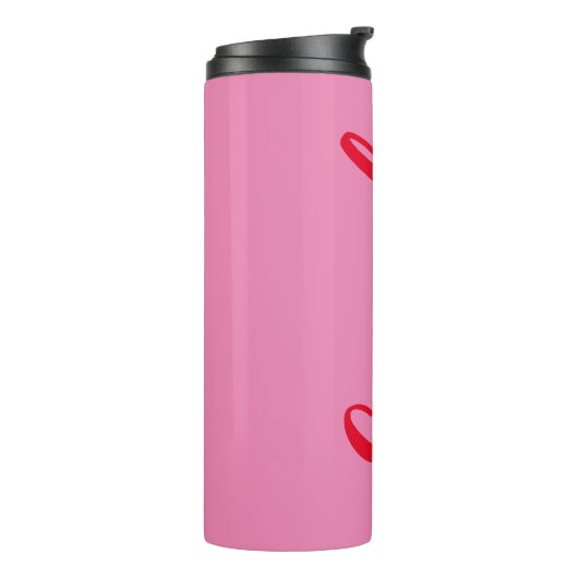 Roze en rood vet gepersonaliseerd thermosbeker (Gedraaid links)