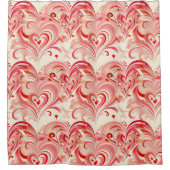 Roze en rood wervelend hartpatroon douchegordijn (Voorkant)