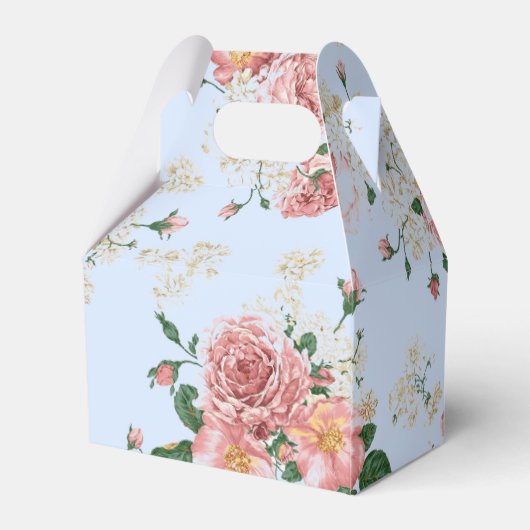 Roze en room op blauwe  Floral Bedankdoosjes (Achterkant)