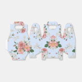 Roze en room op blauwe Floral Bedankdoosjes (Uitgevouwen)