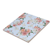 Roze en room op blauwe  Floral Tegeltje (Zijkant)