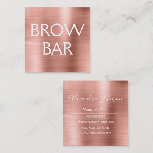 Roze en Roos Gold Brow Bar - Brews Vierkante Visitekaartje (Voorkant / Achterkant)