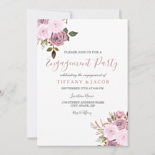 Roze en Roos Gold Engagement Party nodigt uit Kaart (Voorkant)
