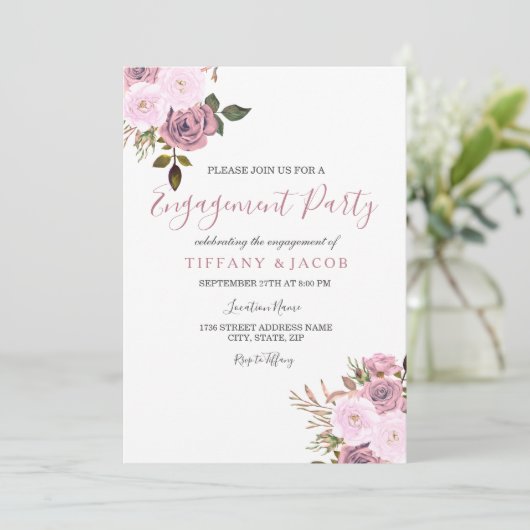 Roze en Roos Gold Engagement Party nodigt uit Kaart (Staand voorkant)