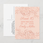 Roze en Roos Gold Fine Art Floral Sla de datum op Aankondigingskaart (Voorkant / Achterkant)