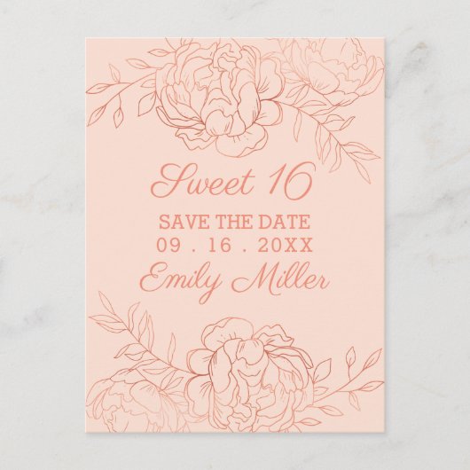 Roze en Roos Gold Fine Art Floral Sla de datum op Aankondigingskaart (Voorkant)