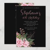 Roze en Roos Gold Floral 40e verjaardag zwart Kaart (Voorkant / Achterkant)