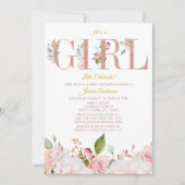 Roze en Roos Gold Floral Baby shower Kaart (Voorkant)