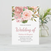 Roze en Roos Gold Floral Elegant Wedding Invite Kaart (Staand voorkant)