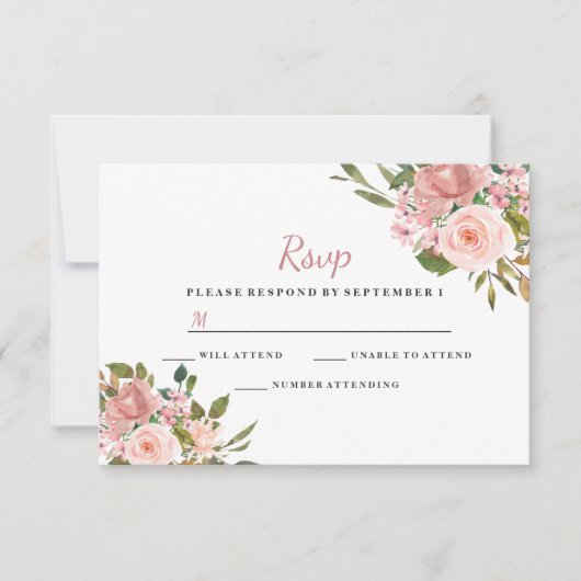 Roze en Roos Gold Floral Elegant Wedding RSVP (Voorkant)