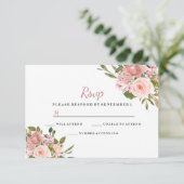 Roze en Roos Gold Floral Elegant Wedding RSVP (Staand voorkant)